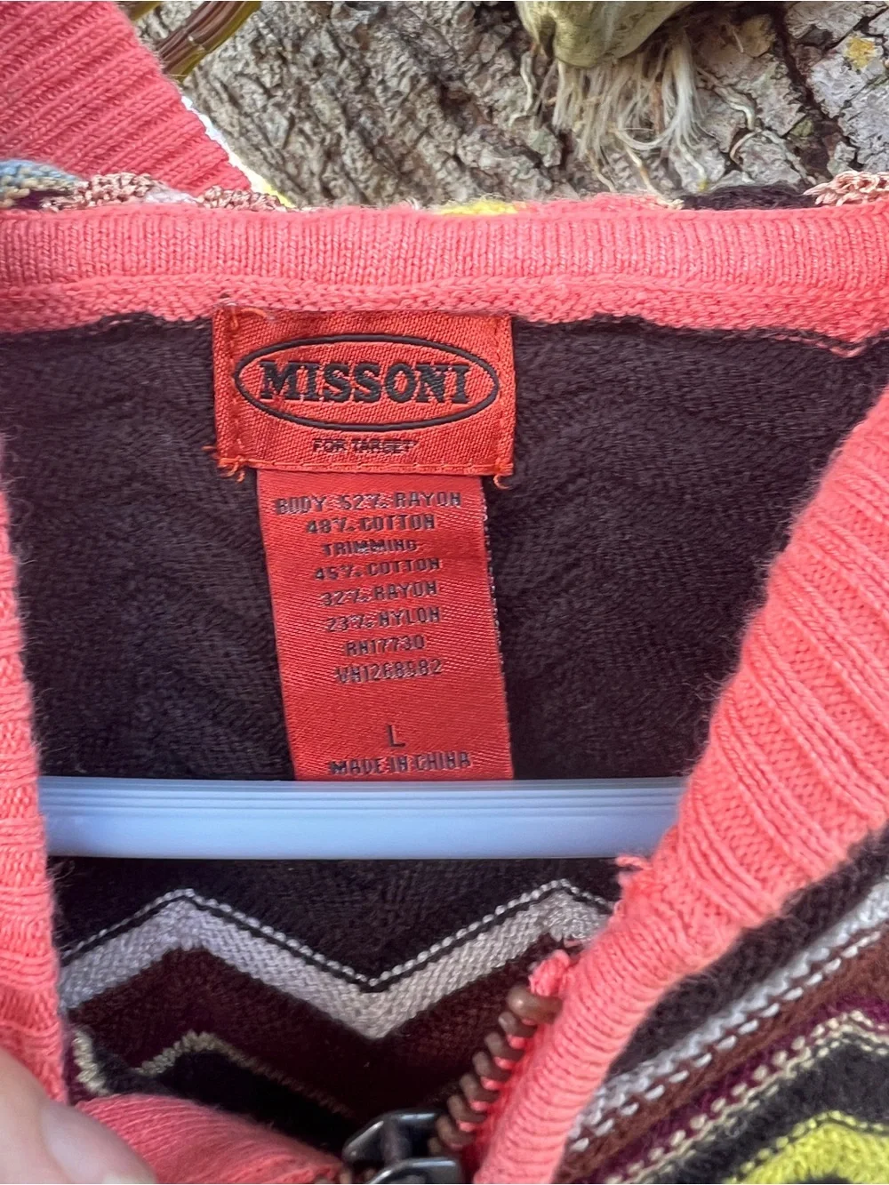 Missoni  Multicolor Chevron Zip Hoodie Jacket - coral  Accent trim